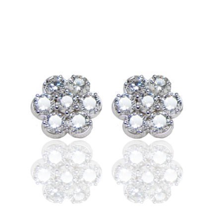 14K White Gold Diamond Rosetta Cluster Studs