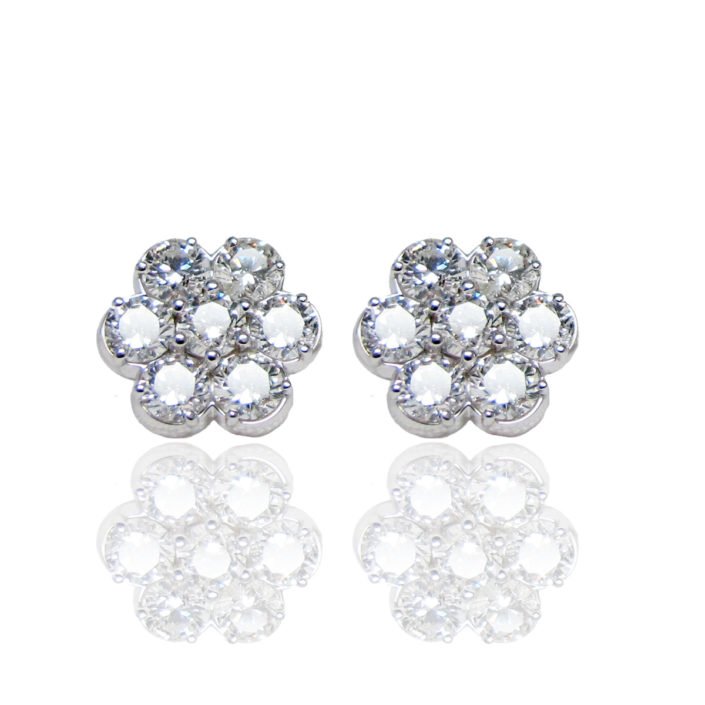 Diamond Rosetta Studs 14K White Gold Diamond Rosetta Cluster Studs