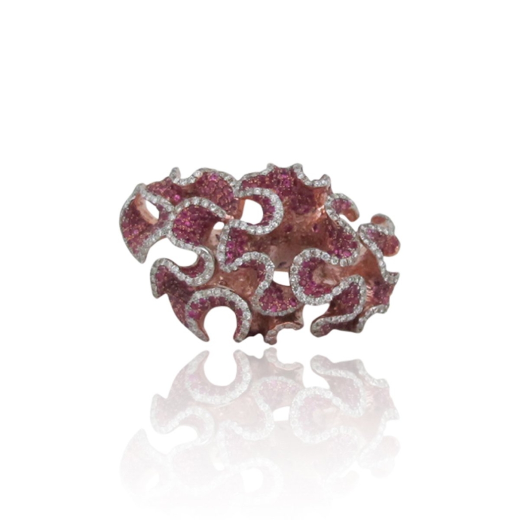 Fiery Coral and Diamond Ring 1734-13