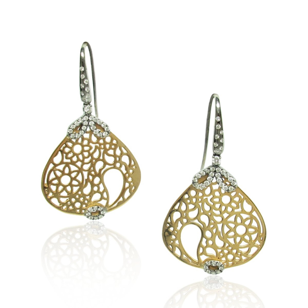 Floral & Diamond Tear Drop Earrings 1468-24