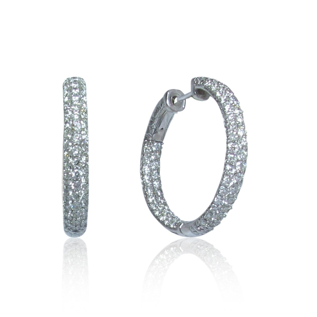 14K WG Three Row Diamond Hoops, 2.70 Carats Total Weight    1469-23 7056