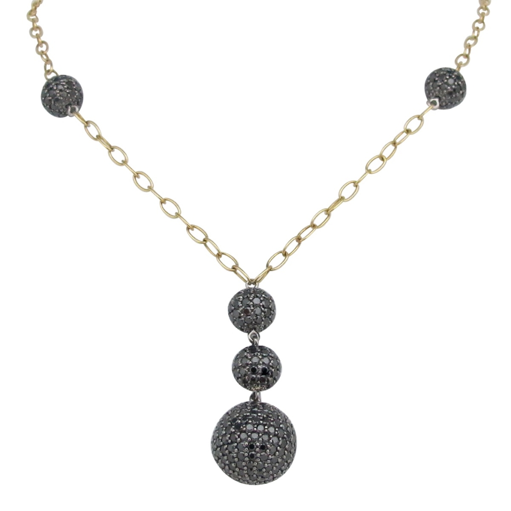 18k Yellow Gold Black Diamond Six Spheres Necklace 1729-43