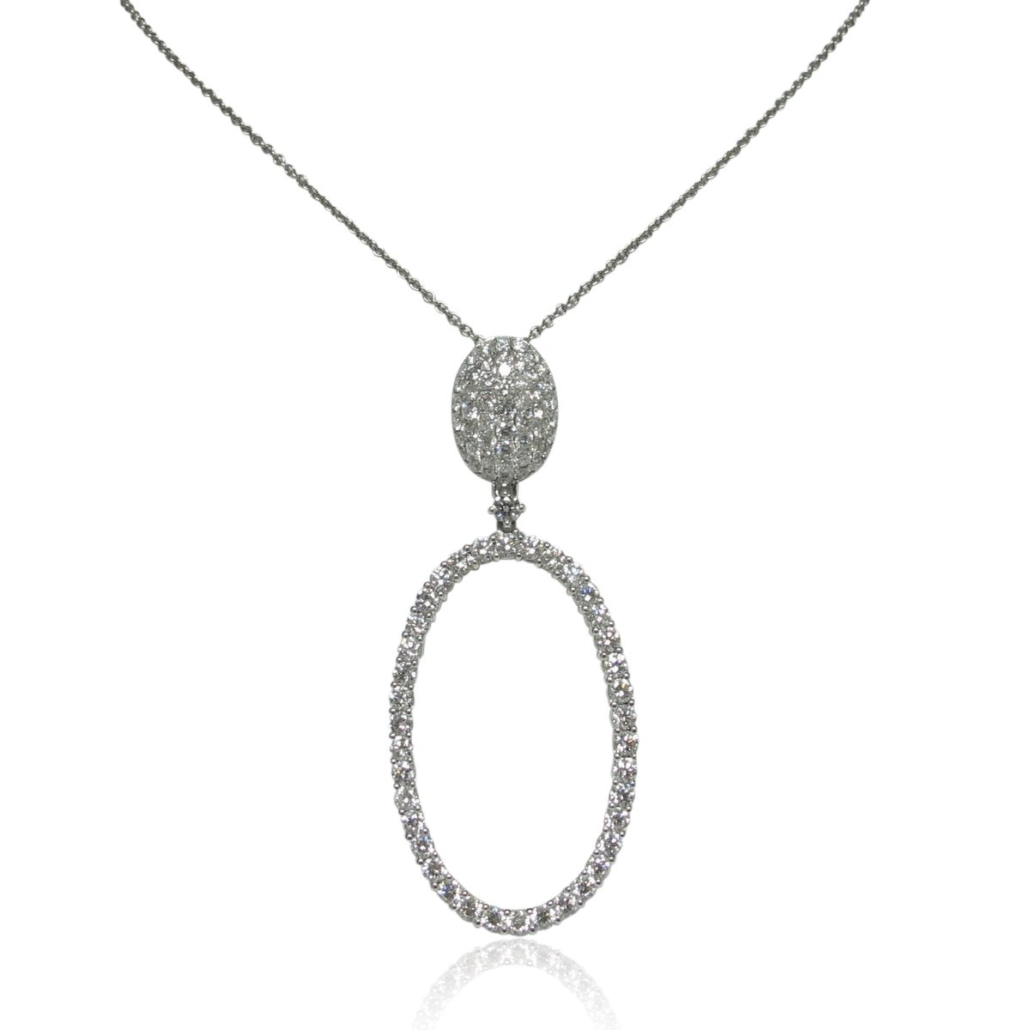 18k white gold pave bail with open oval drop 1743-32