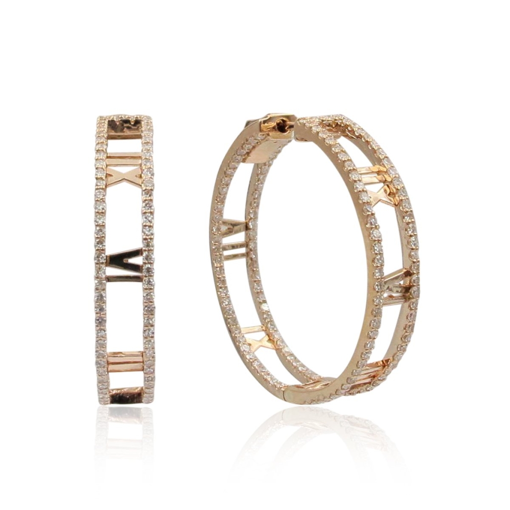 Roman Rose Gold Diamond Hoops 1352-23
