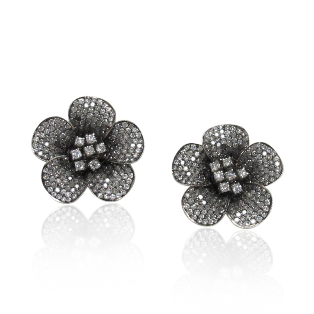 Black and White Vintage-Look Diamond Flowers 1693-22
