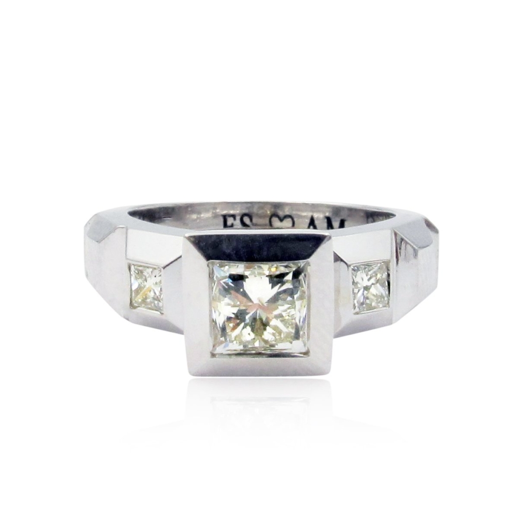 Alexa, A 14K White Gold and Princess Cut Art Deco Diamond Engagement Ring 1350-11 7063