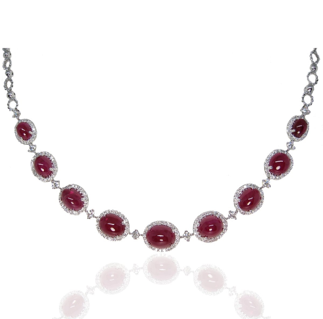 Radiant Cabochon Ruby and Diamond Necklace 1551-43