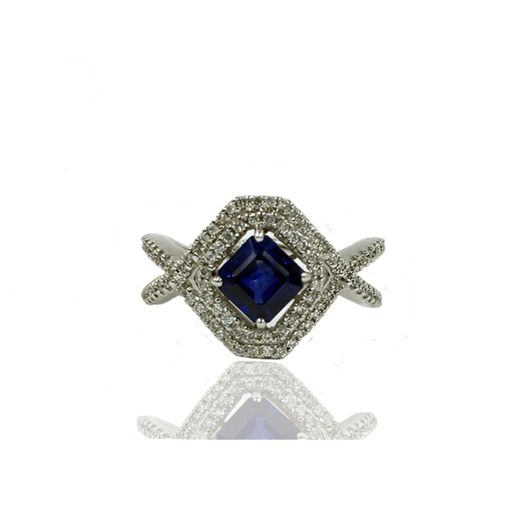 Square Sapphire Double Halo Ring 1493-13