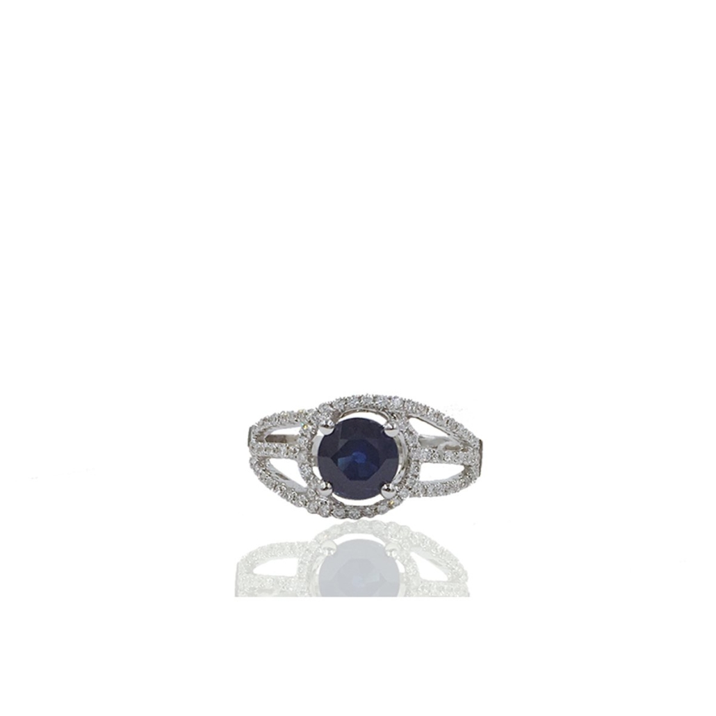 Swirling Diamond Halo Sapphire Ring 1496-13