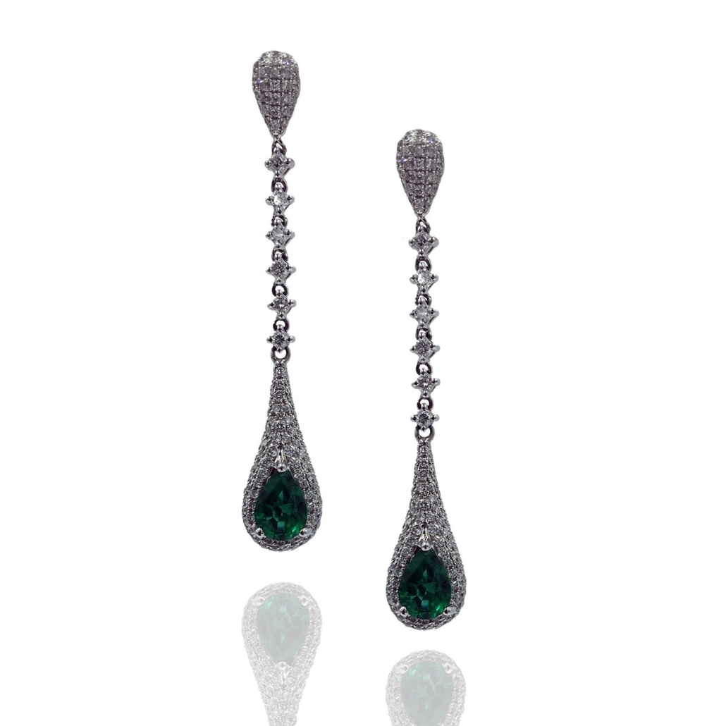 Emerald Pear Drop Diamond Cluster Earrings 1501-24