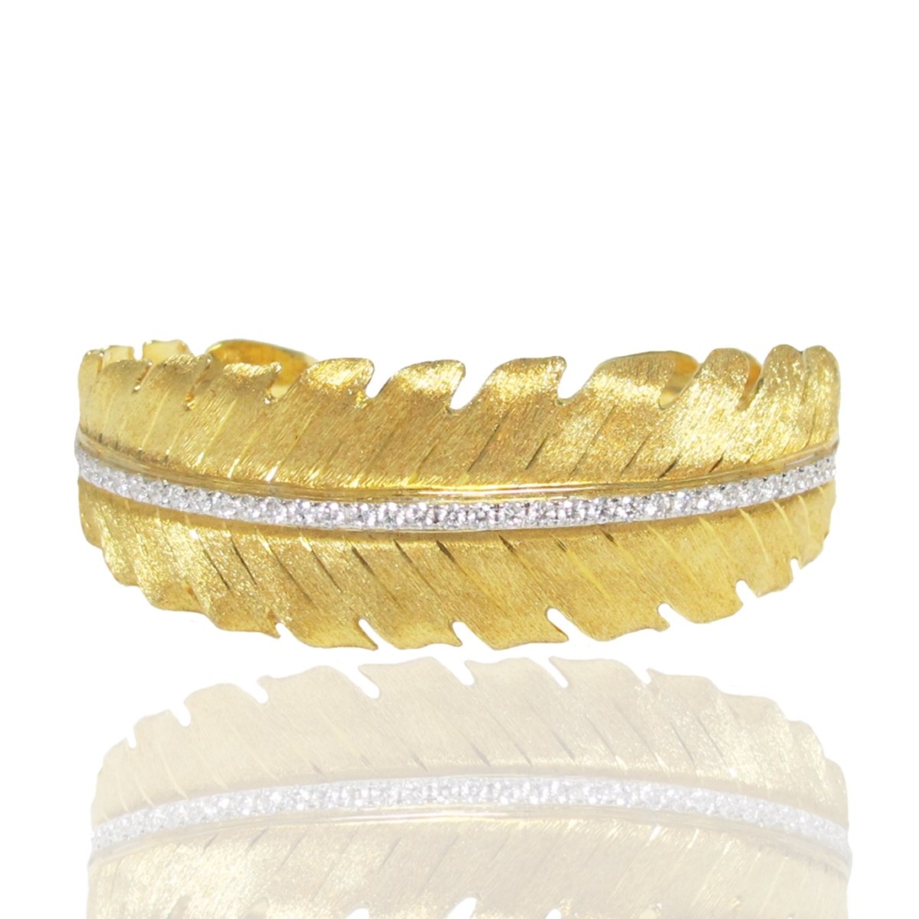 18K Yellow Gold Leaf Bangle with Diamonds 1741-53 6977
