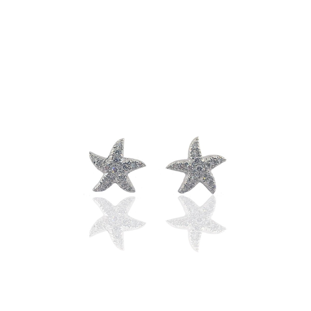 White Gold Dancing Diamond Starfish Stud Earrings 1649-22 6876