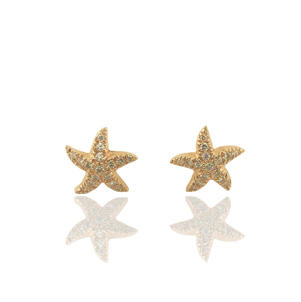 Pink Gold Dancing Diamond Starfish Stud Earrings 1648-22 6877