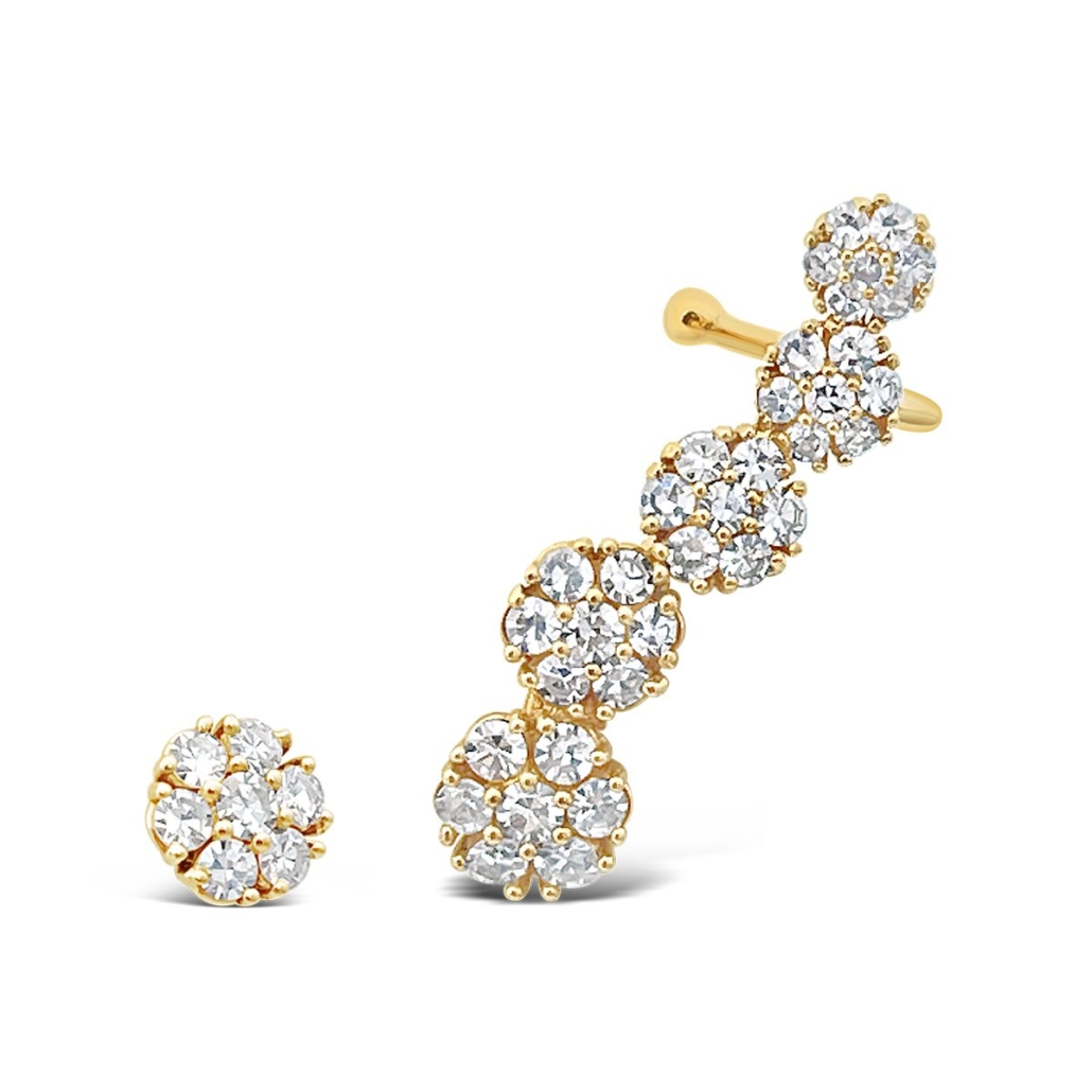 Floral Vine Asymmetrical Diamond Climbing Cluster Earrings, 1566-22 7278
