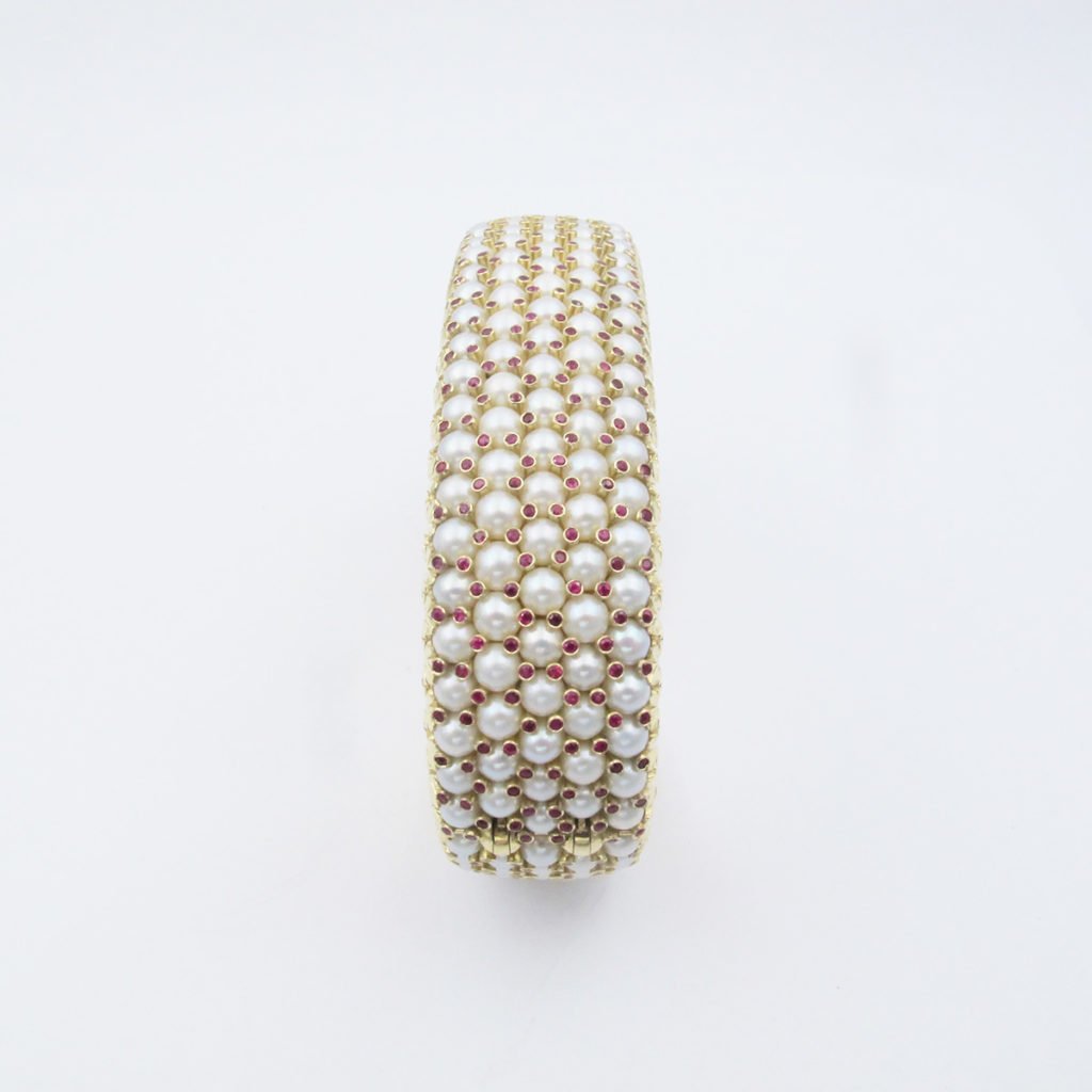 14KYG Ruby Pearl Cuff Top View
