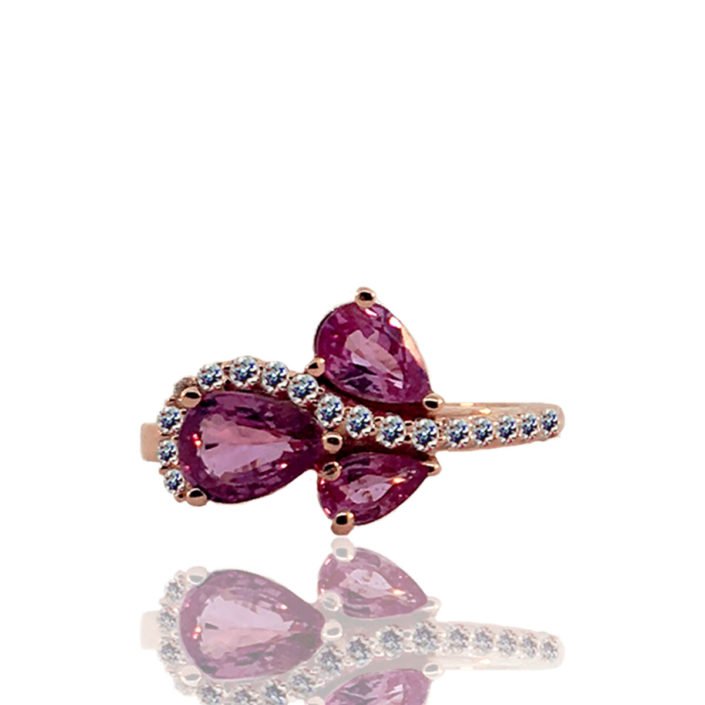 7303-13DG Feature Pink Sapphire Cluster and Diamond Swirl Ring Rose Gold Setting