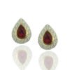 red sapphire ruby diamond halo cluster stud earring