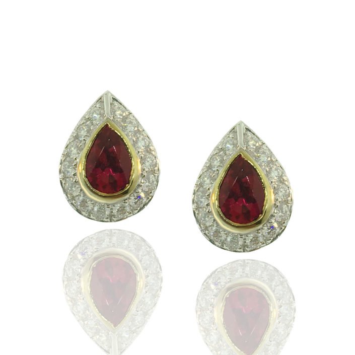 7308-22-DG Feature New red sapphire ruby diamond halo cluster stud earring