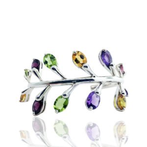 14 K White Gold and Gemstone Pussy Willow Cuff Bracelet