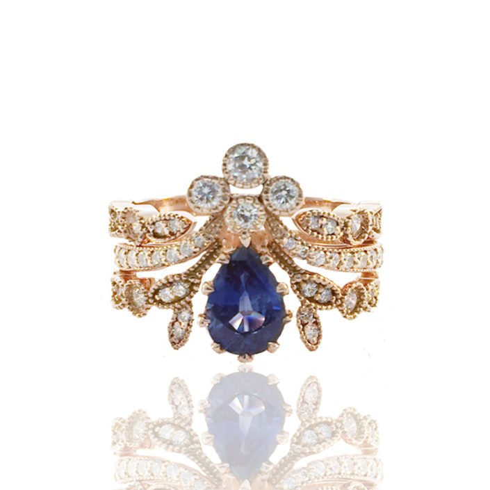 Blue Sapphire Engagement with Diamond Insert Blue Sapphire Engagement with Diamond Insert