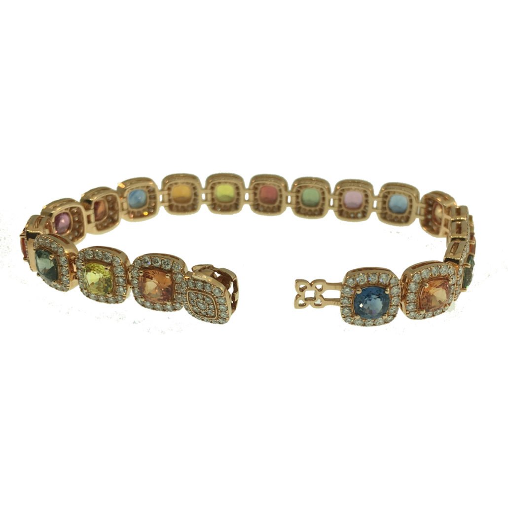 18K Rose Gold, Multi-Colored Sapphire & Diamond Bracelet, Grants Jewelry, Fine Jewelry, Diamond District