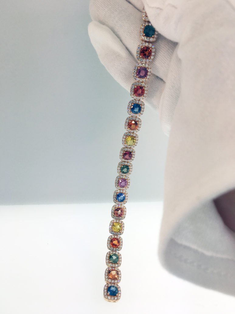 18K Rose Gold, Multi-Colored Sapphire & Diamond Bracelet, Grants Jewelry, Fine Jewelry, Diamond District