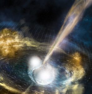 Artwork: Merging neutron stars rippling across space-time