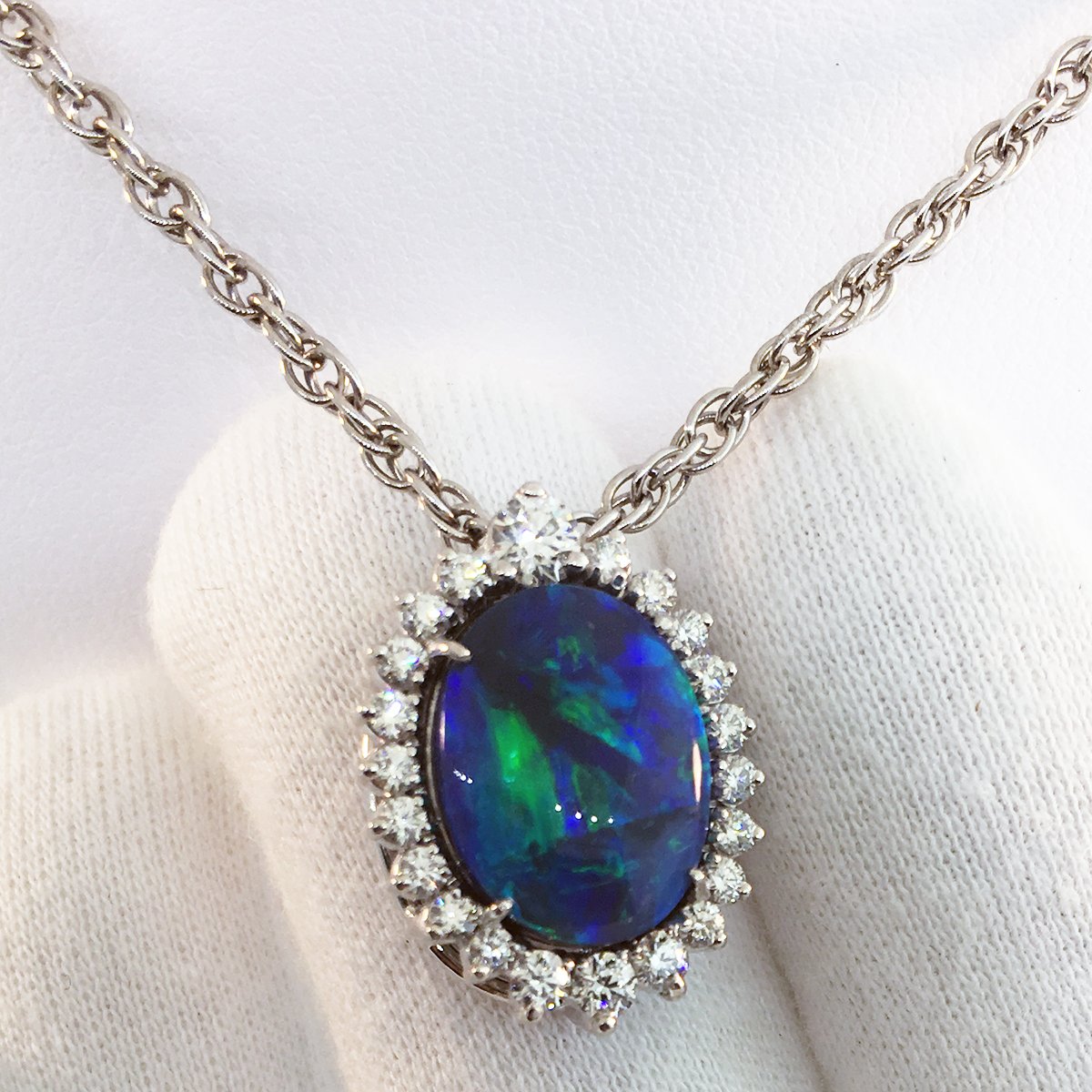 14kwg Black Opal & Diamond Pendant | Grants Jewelry