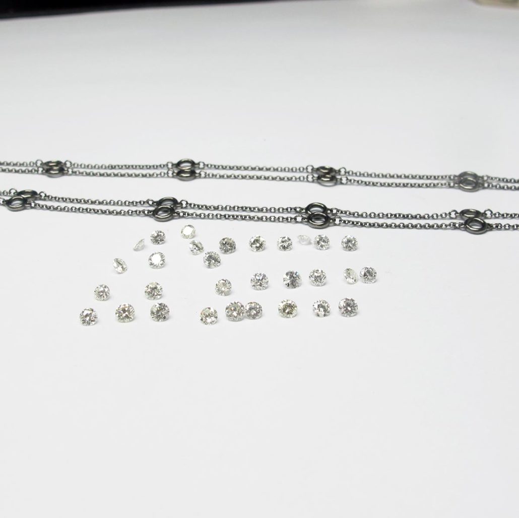 Diamonds on a chain, diamond essentials, diamond necklaces, 14K White Gold, Bezel Setting