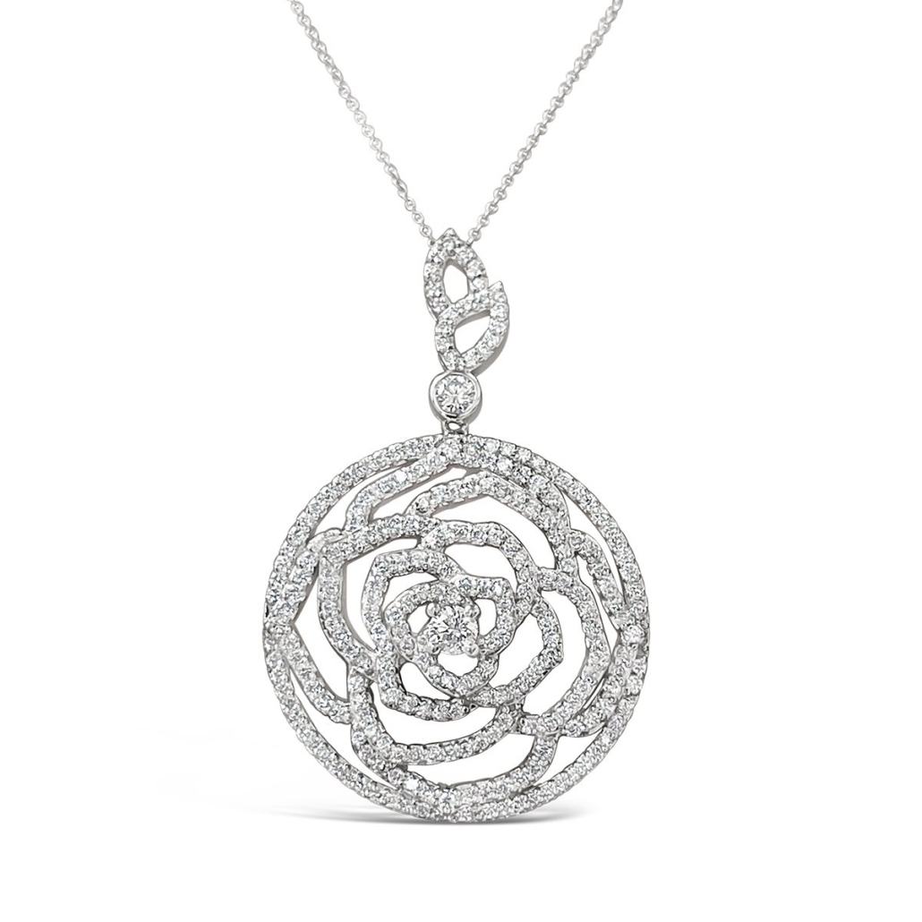 In Full Bloom…. White Gold & Diamond Rose Pendant 1697-32 6931