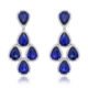 Heat treated blue sapphire, natural round brilliant diamond, halo set, dangling earrings, white gold