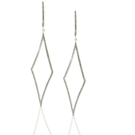 14K White Gold, Diamonds, Dangling Earrings, Lever Back, Diamond Shape