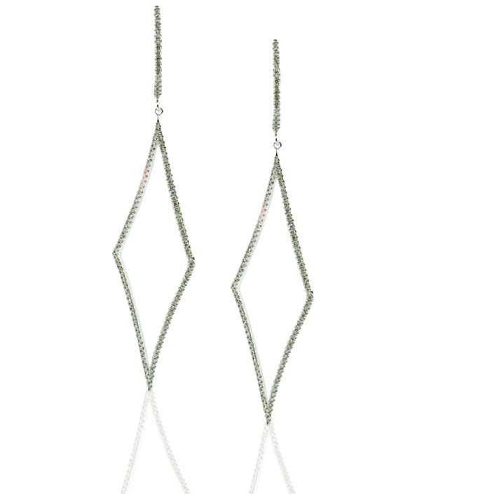 7364-feature 14K White Gold, Diamonds, Dangling Earrings, Lever Back, Diamond Shape