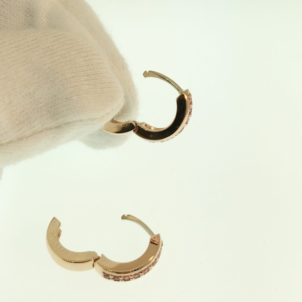 Pink Sapphire, 14K Rose Gold, Hoop Earrings, Locking Post