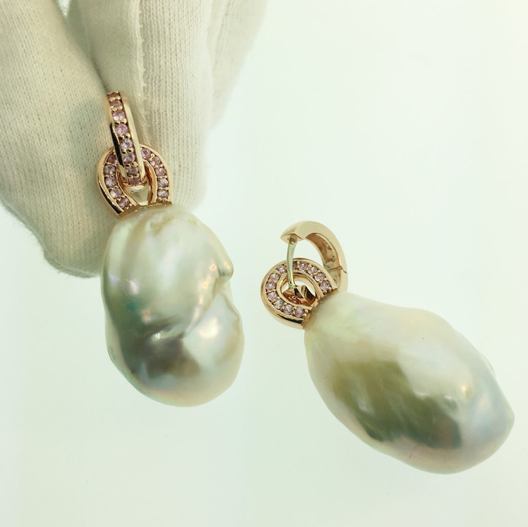 Pink Sapphire, Pearl, Dangles, Earrings, Custom