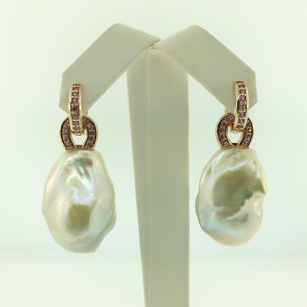 Pink Sapphire, Pearl, Dangles, Earrings, Custom