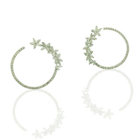 hoops, Marquise Cut, natural round brilliant diamonds, flower petal design, friction back