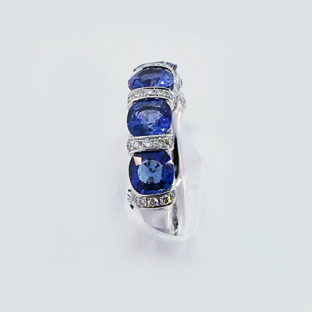 sapphire, white gold, diamond, u-shape, multi-stone band