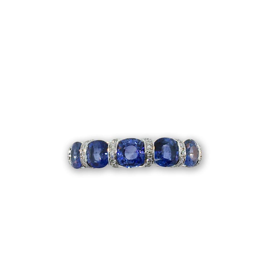 sapphire, white gold, diamond, u-shape, multi-stone band