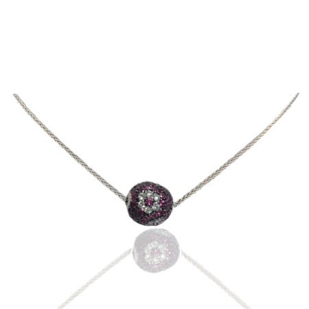 Ruby, Diamond, Ball, Pendant, Diamond Flower, Herringbone Chain