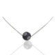 18K White Gold, Sapphire & Diamond Ball Pendant on White Gold Herringbone Chain with Spring Ring Clasp