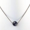 18K White Gold, Sapphire & Diamond Ball Pendant on White Gold Herringbone Chain with Spring Ring Clasp