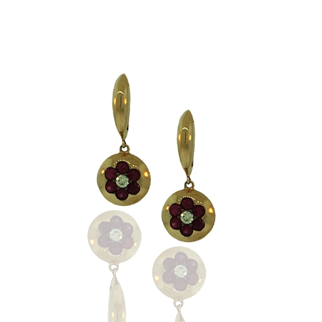 18k Yellow Gold Ruby Floral Puff 1129-24