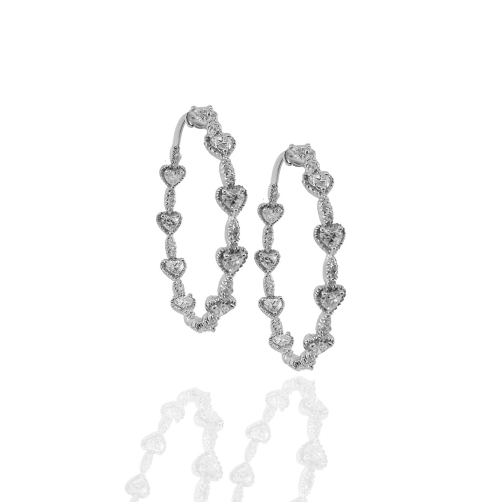 14k White Heart Shape Diamond Hoops 1089-23