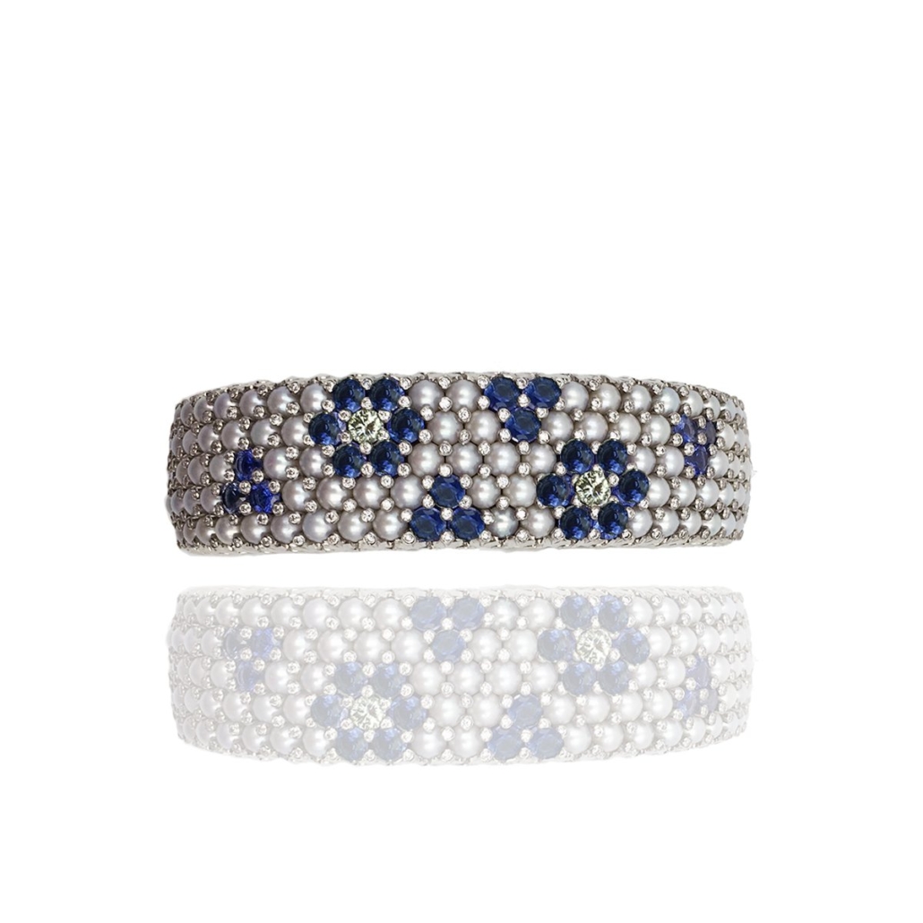 Handcrafted Pearl, Diamond & Sapphire Cuff Bracelet 1134-53 7389