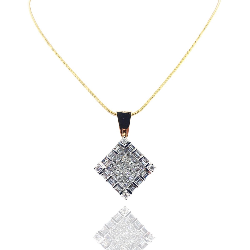 14k Diamond Square Pendant 1150-32