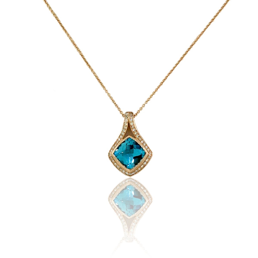 14k Beautiful Rose Gold and Blue Topaz Pendant 1145-32