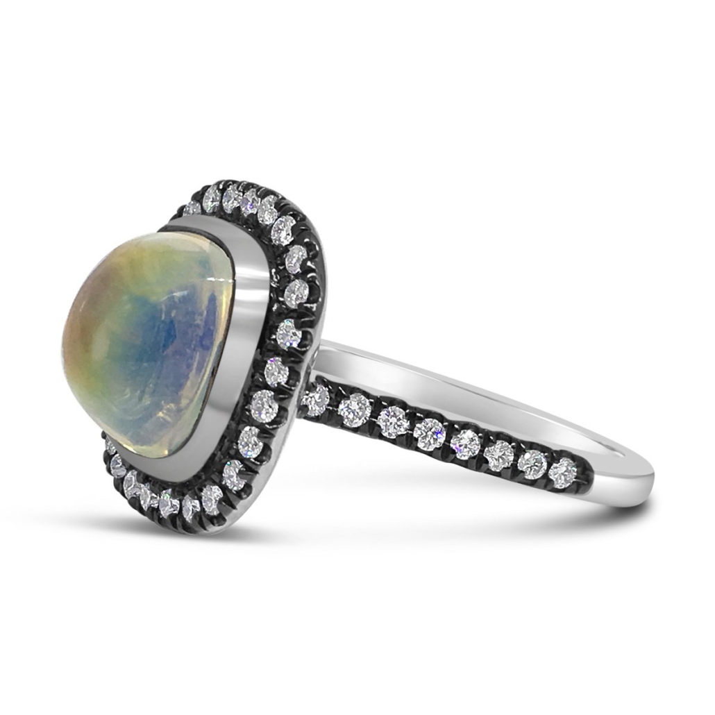 Somewhere over the Rainbow Moonstone & Diamond Ring  1024