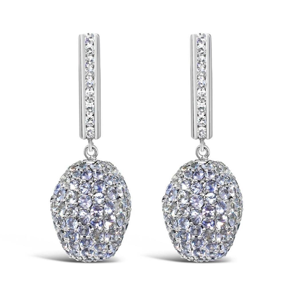 14K White Gold Blue Sapphire Egg Shaped Earrings 1028