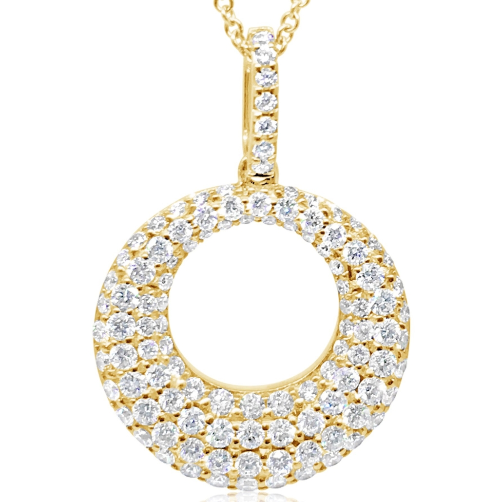 14k Yellow Gold Diamond Encrusted Circle Pendant 1178-32